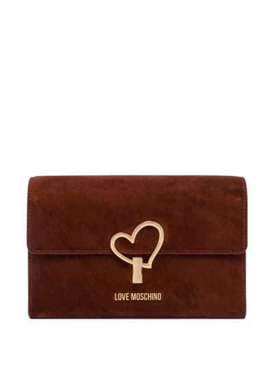 Love Moschino Rectangular Shoulder Bag With Gold Clasp In Brown