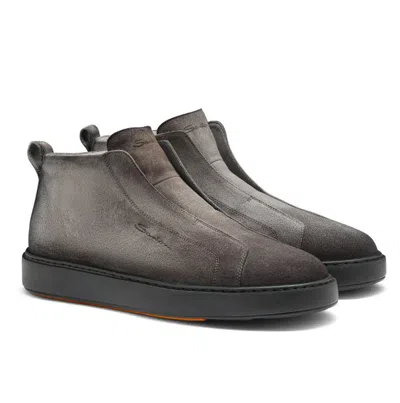 Santoni "mid Victory" Ankle Boots With Round Toe In Gray