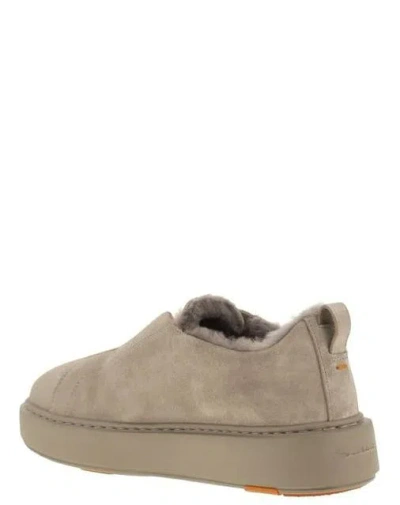 Santoni Slip-on Suede Sneakers With Fur In Gray