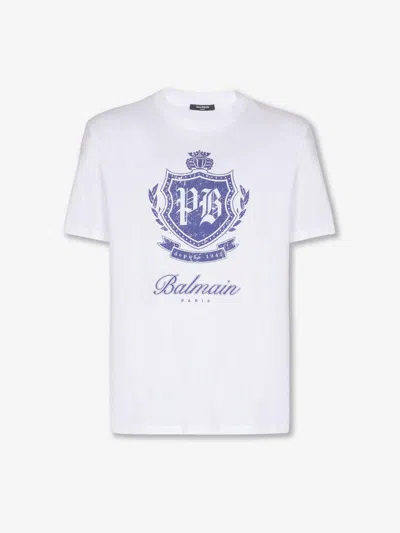 Balmain Short-sleeved T-shirt With College Emblem Print In White