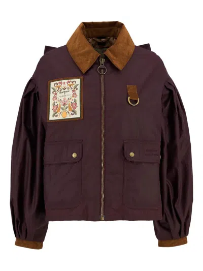 Barbour X Farm Rio Thais Waxed Cotton Jacket In Burgundy