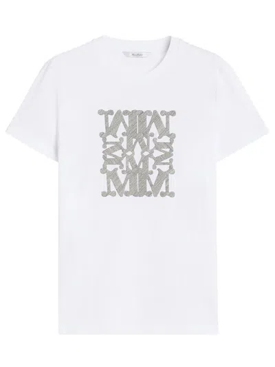 Max Mara Graphic Print Short Sleeve Crew Neck Top In White