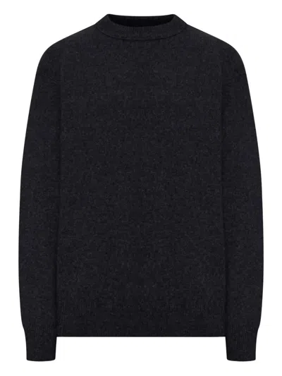 Roberto Collina Contrasting Stitching Crewneck Wool Sweater Clothing In Black
