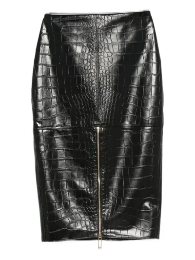 Elisabetta Franchi Crocodile-embossed Zip-detail Skirt In Black