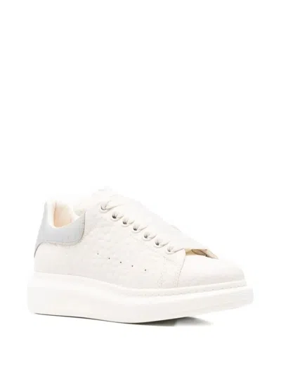 Alexander Mcqueen Oversized Sneakers With Textured Silver Heel Tab Shoes In White