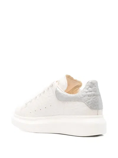 Alexander Mcqueen Oversized Sneakers With Textured Silver Heel Tab Shoes In White