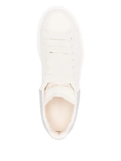 Alexander Mcqueen Oversized Sneakers With Textured Silver Heel Tab Shoes In White