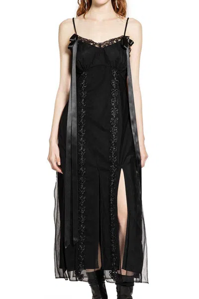 Simone Rocha Bow-detailed Lace-trimmed Chiffon Midi Dress In Black