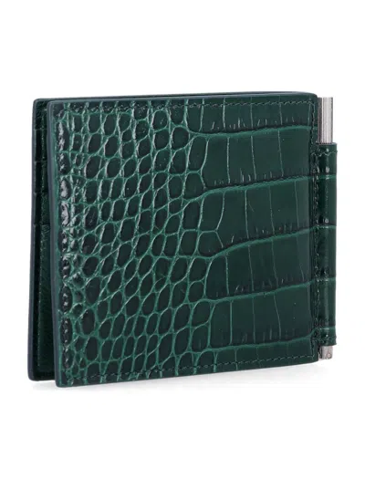 Tom Ford Bi-fold Wallet With Money Clip Feature In Green