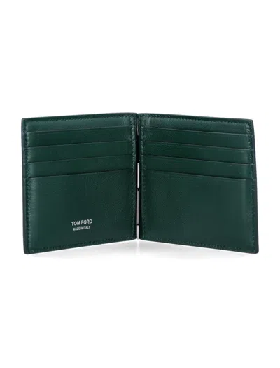Tom Ford Bi-fold Wallet With Money Clip Feature In Green