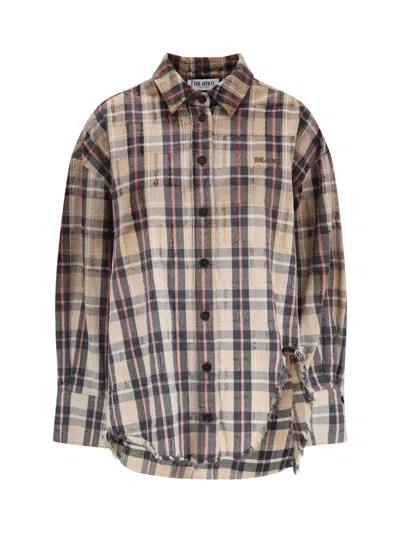 Attico Diana Checked Cotton Flannel Shirt In Multi