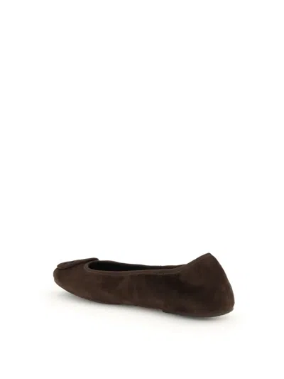 Tory Burch Suede Ballet Flats With Logo Embellishment In Brown