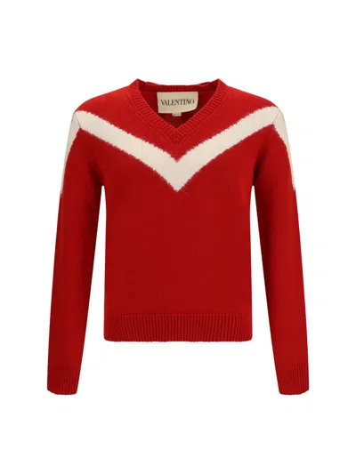 Valentino Red Sweater With Vlogo On Bow In Red
