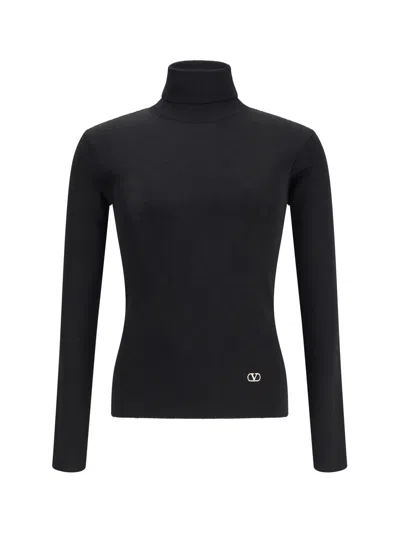 Valentino Turtleneck Long-sleeve Knit Sweater In Black