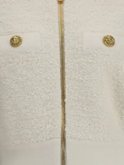 Balmain Batwing Zipped Tweed Bomber Jacket Clothing In White