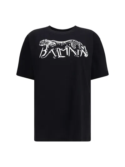 Balmain T-shirt With Leopard Print In Black