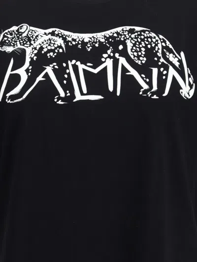 Balmain T-shirt With Leopard Print In Black