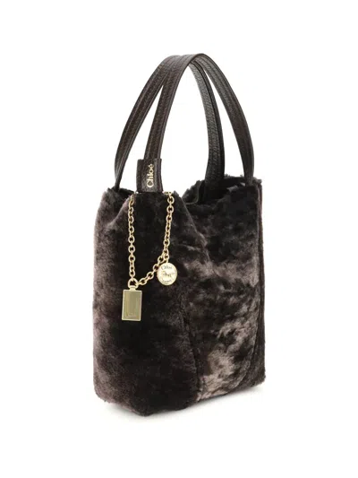 Chloé Small Spin Genuine Shearling Tote In Brown