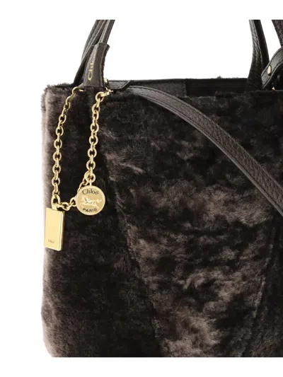 Chloé Small Spin Genuine Shearling Tote In Brown