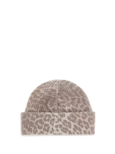 Ganni Graphic Wool Mix Printed Leopard Beanie In Multi