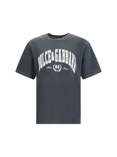 Dolce & Gabbana Cotton T-shirt With Frontal Print In Blue