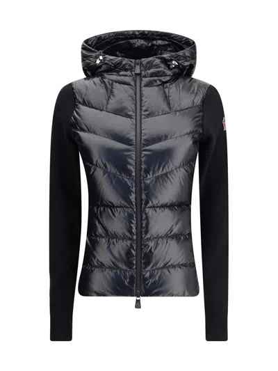 Moncler Grenoble Felpa Imbottita In Pile Con Zip E Cappuccio In Black