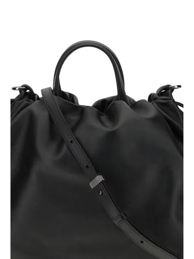 Brunello Cucinelli Large Soft Leather Mellow Shopper Bag In Black