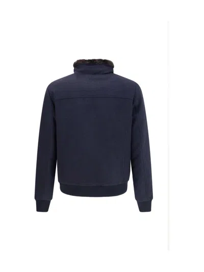 Moorer Padded Fleece Zip-up Jacket With Detachable Faux-fur Collar In Blue