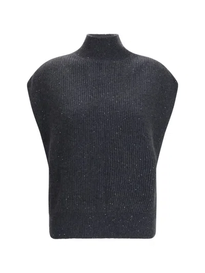 Fabiana Filippi Sleeveless Wool Sweater With Sequins In Black
