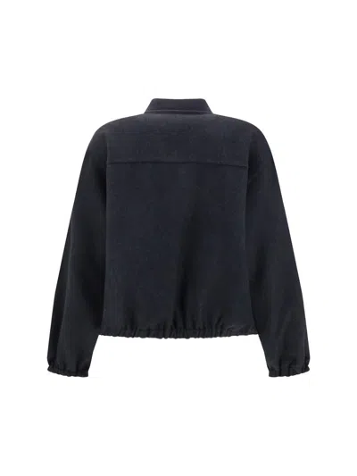 Brunello Cucinelli Oversized Virgin Wool Jacket With Ribbed Collar In Black