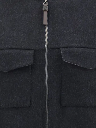 Brunello Cucinelli Oversized Virgin Wool Jacket With Ribbed Collar In Black