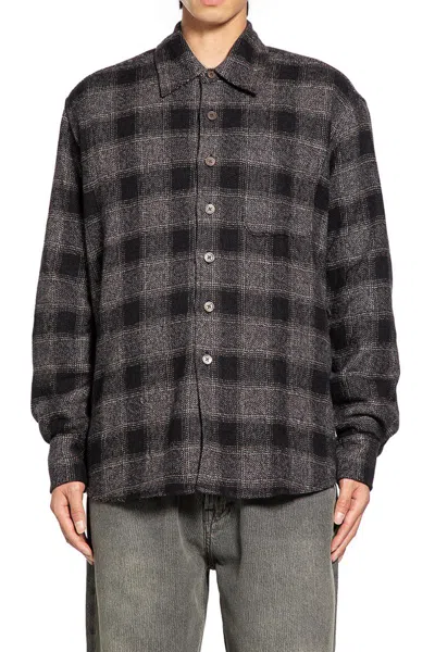 Our Legacy Long Sleeve Checked Shirt With Chest Pocket In Gray