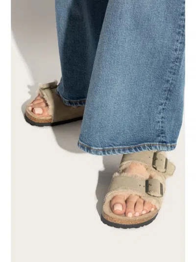 Birkenstock Arizona Shearling And Suede Sandals In Brown