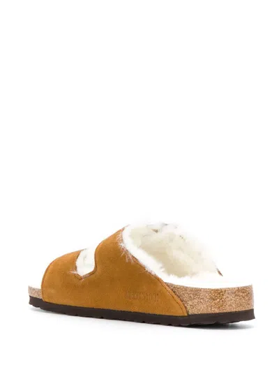 Birkenstock Arizona Sandals With Fur Lining In Brown