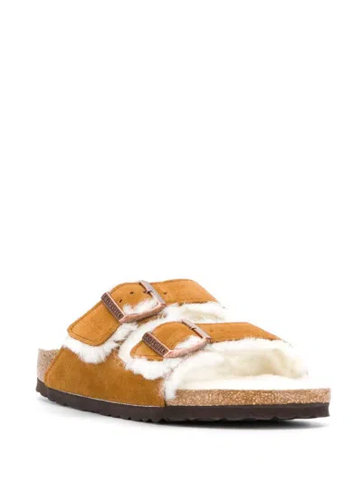 Birkenstock Arizona Sandals With Fur Lining In Brown
