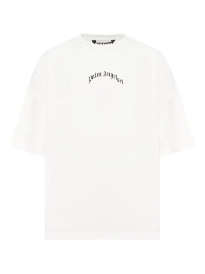 Palm Angels Oversized Crew Neck T-shirt With Subtle Logo And Bold Back Print In White