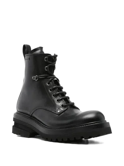 Premiata Military Style Leather Boots With Chunky Sole In Black