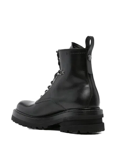 Premiata Military Style Leather Boots With Chunky Sole In Black