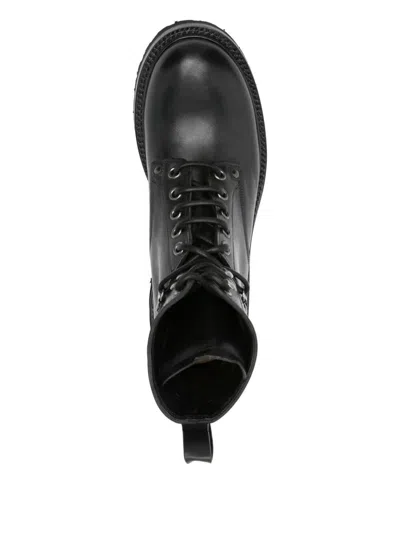 Premiata Military Style Leather Boots With Chunky Sole In Black