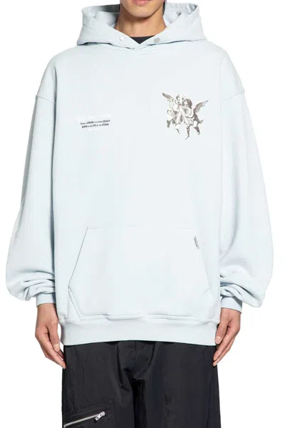 Represent Light Blue Cotton Hoodie With Cherubs Graphic In Blue