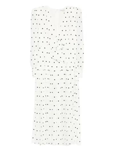 Alessandra Rich Polka Dot Pleated Midi Dress In White