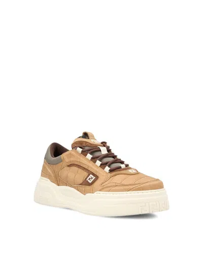 Fendi Crocodile-print Leather Force Sneakers Shoes In Multi