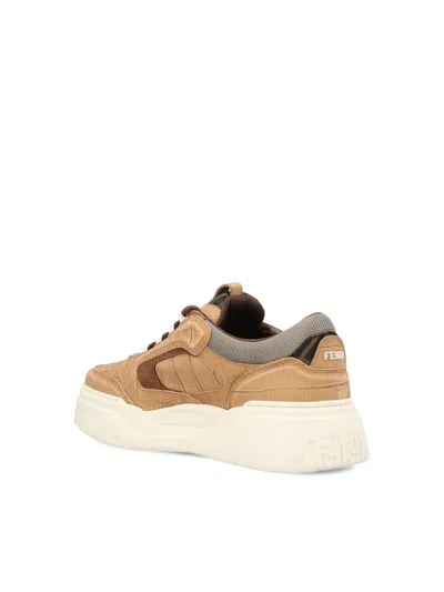 Fendi Crocodile-print Leather Force Sneakers Shoes In Multi