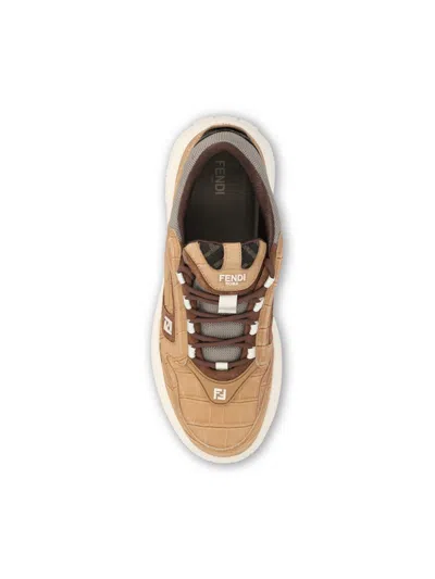 Fendi Crocodile-print Leather Force Sneakers Shoes In Multi