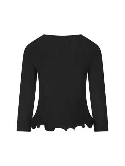 Fendi V-neck Ribbed Top With Ruffles Clothing In Black