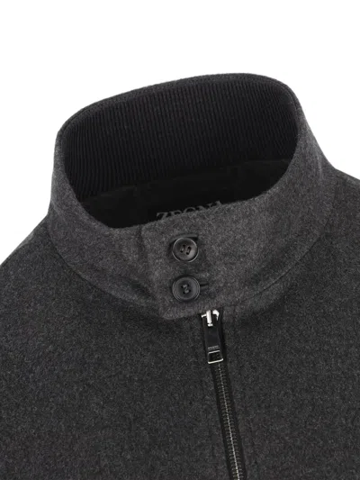 Zegna Modern High Collar Jacket Featuring Pockets In Black