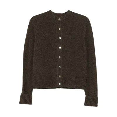 Carven Long-sleeved Knitted Cardigan In Brown