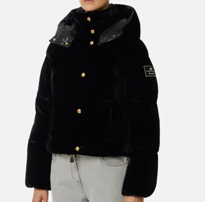 Elisabetta Franchi Velvet Down Jacket In Black