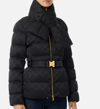Elisabetta Franchi Jacquard Sail Fabric Down Jacket With Belt Clothing In Black