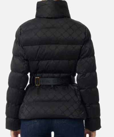 Elisabetta Franchi Jacquard Sail Fabric Down Jacket With Belt Clothing In Black